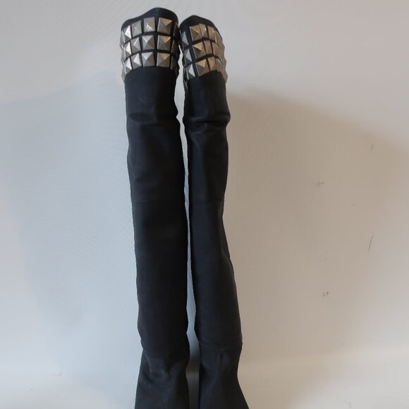 Womens Candela NYC Black Suede Studded Accents Over-the Knee Boots 8 - Picture 4 of 16